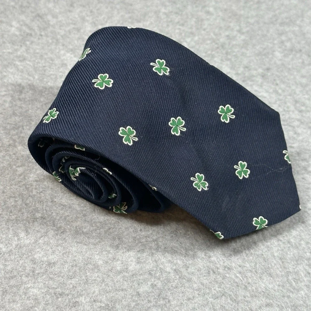 Vintage Sullivan Shamrock Clover Necktie Navy‎ Irish St Patricks Day 55x3.4